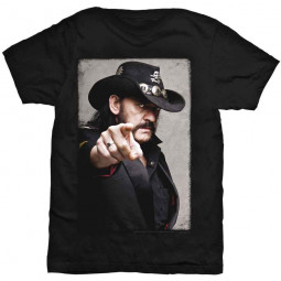 Lemmy - Unisex T-Shirt: Pointing Photo (Back Print)