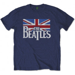 BEATLES - DROP T LOGO & VINTAGE FLAG (BLUE) - TRIKO